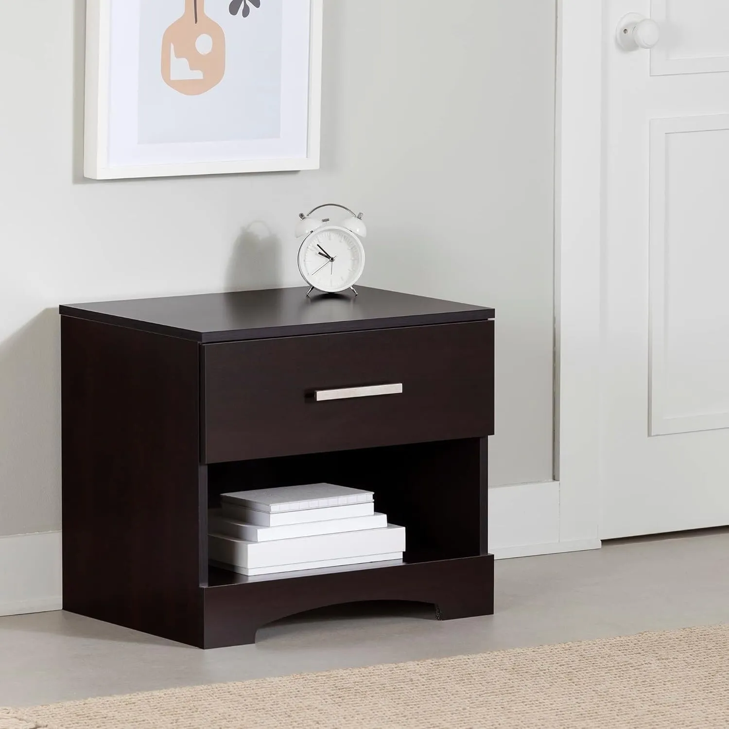 African Artistry Rectangular Nightstand, Trendy Finish, Bedroom Endtable, Night Table, Bed Night Stand, Functional Storage Solution for Bedrooms Chocolate/1 Drawer with Shelf
