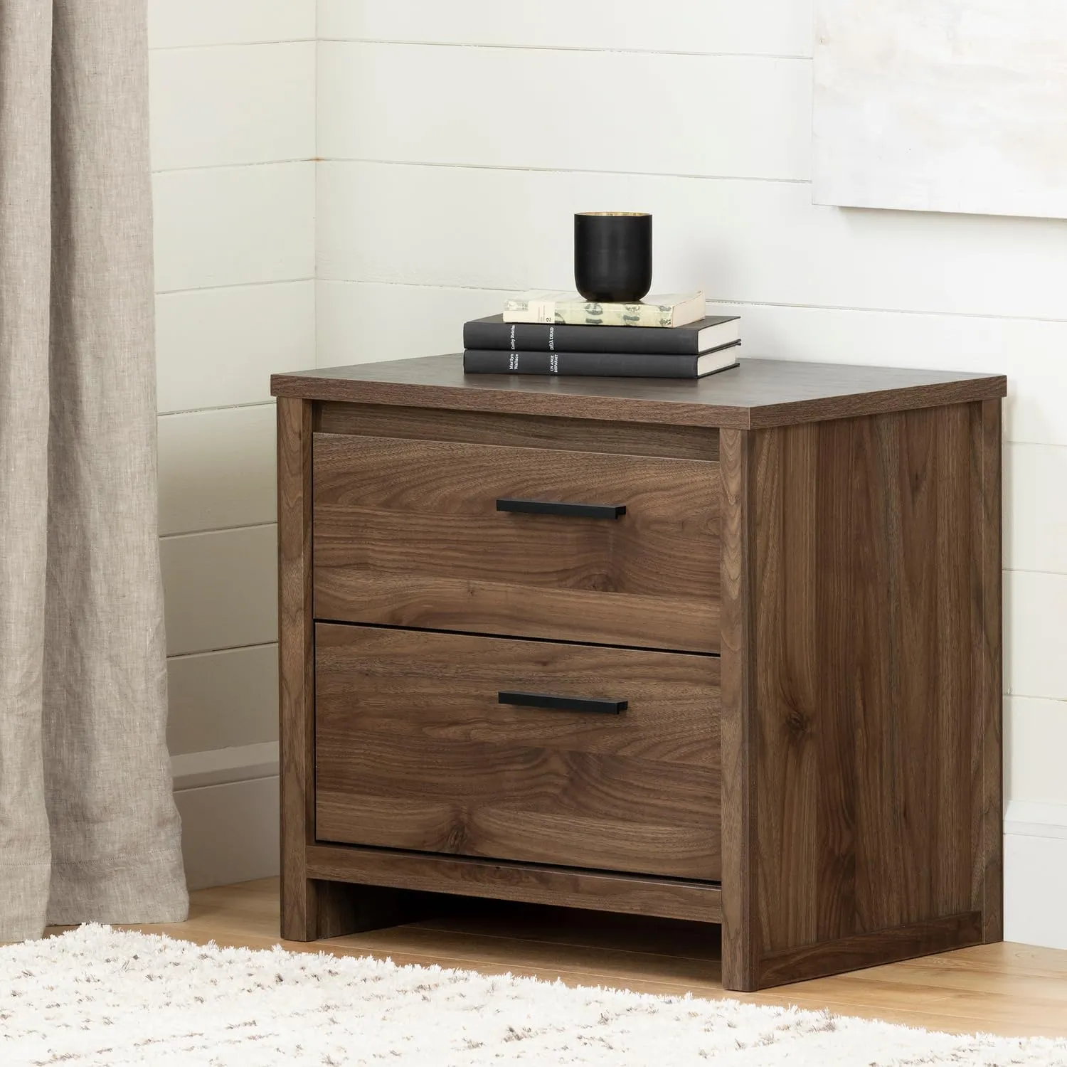 African Artistry Rectangular Nightstand, Trendy Finish, Bedroom Endtable, Night Table, Bed Night Stand, Functional Storage Solution for Bedrooms Dark Cherry/2 Drawers Without Shelf