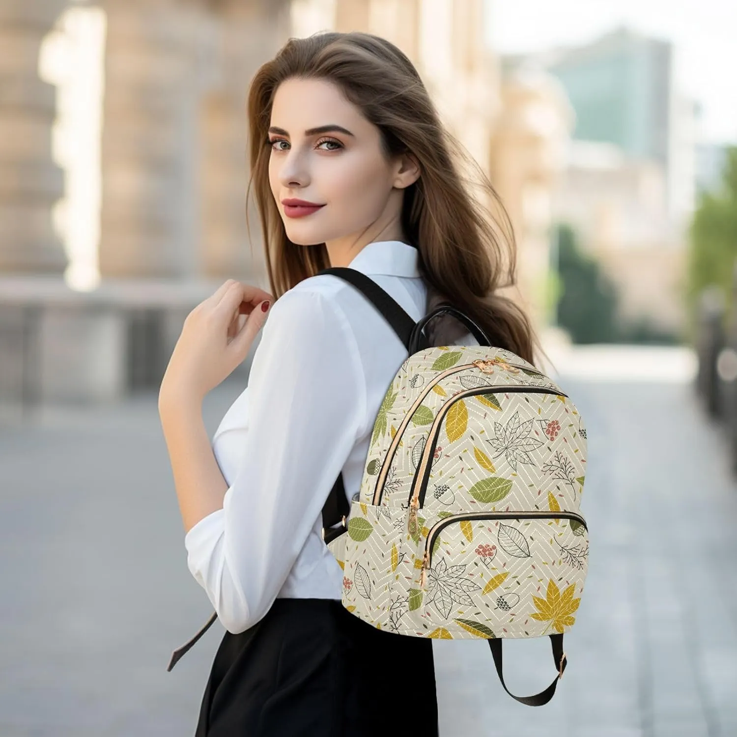 ALAZA Autumn Leaves Cones Acorns Women Backpack Purse Shoulder Bag