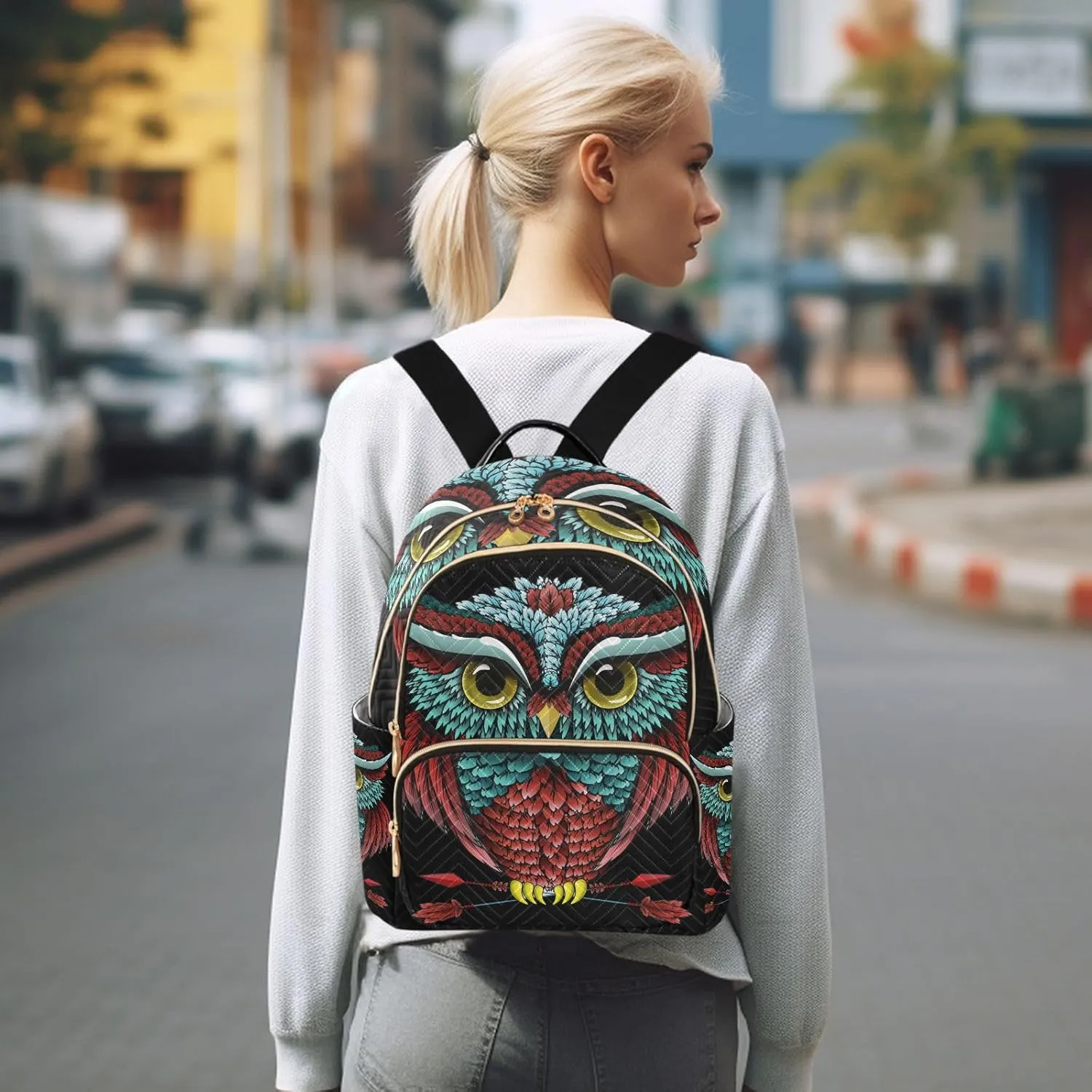 ALAZA Boho Owl Print Bohemian Mini Backpack Purse for Women Travel Bag Fashion Daypack Back Pack Shoulder Bag