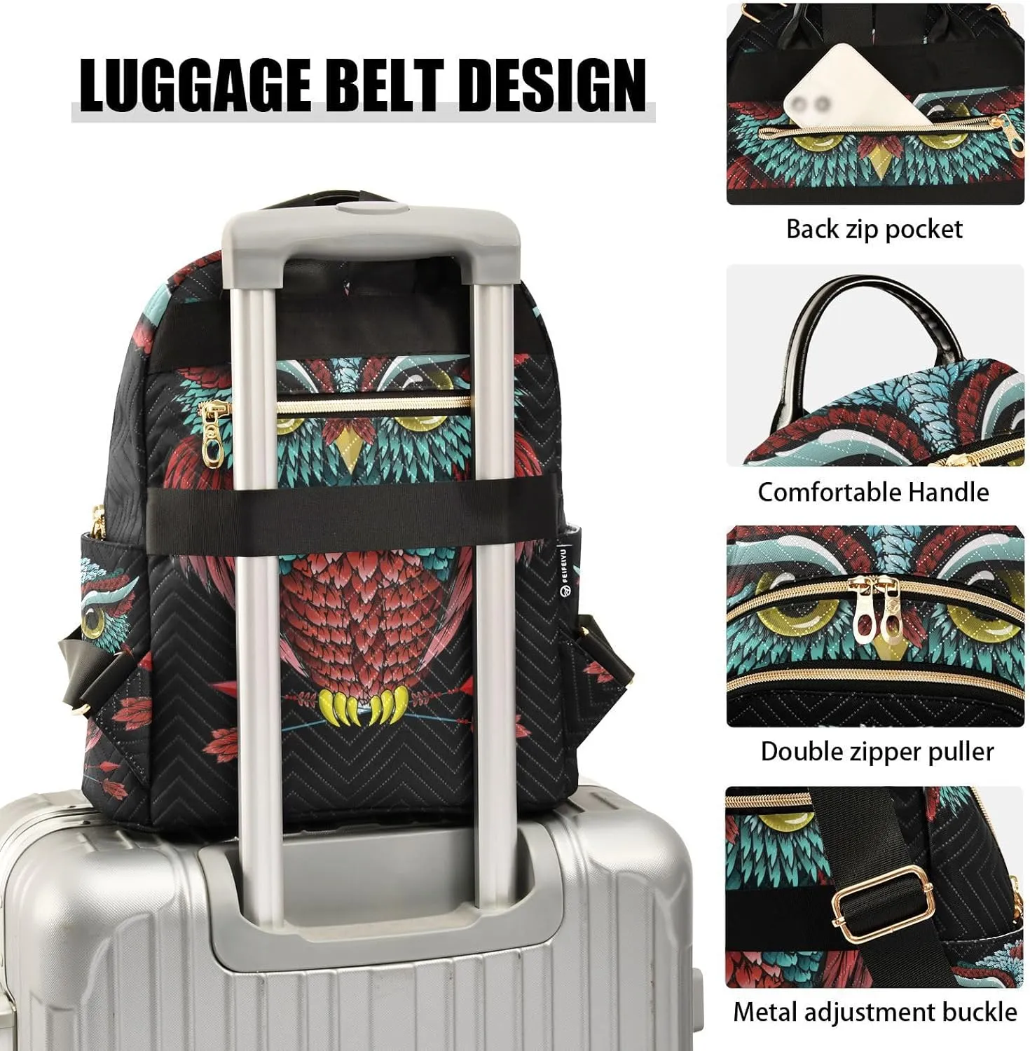 ALAZA Boho Owl Print Bohemian Mini Backpack Purse for Women Travel Bag Fashion Daypack Back Pack Shoulder Bag