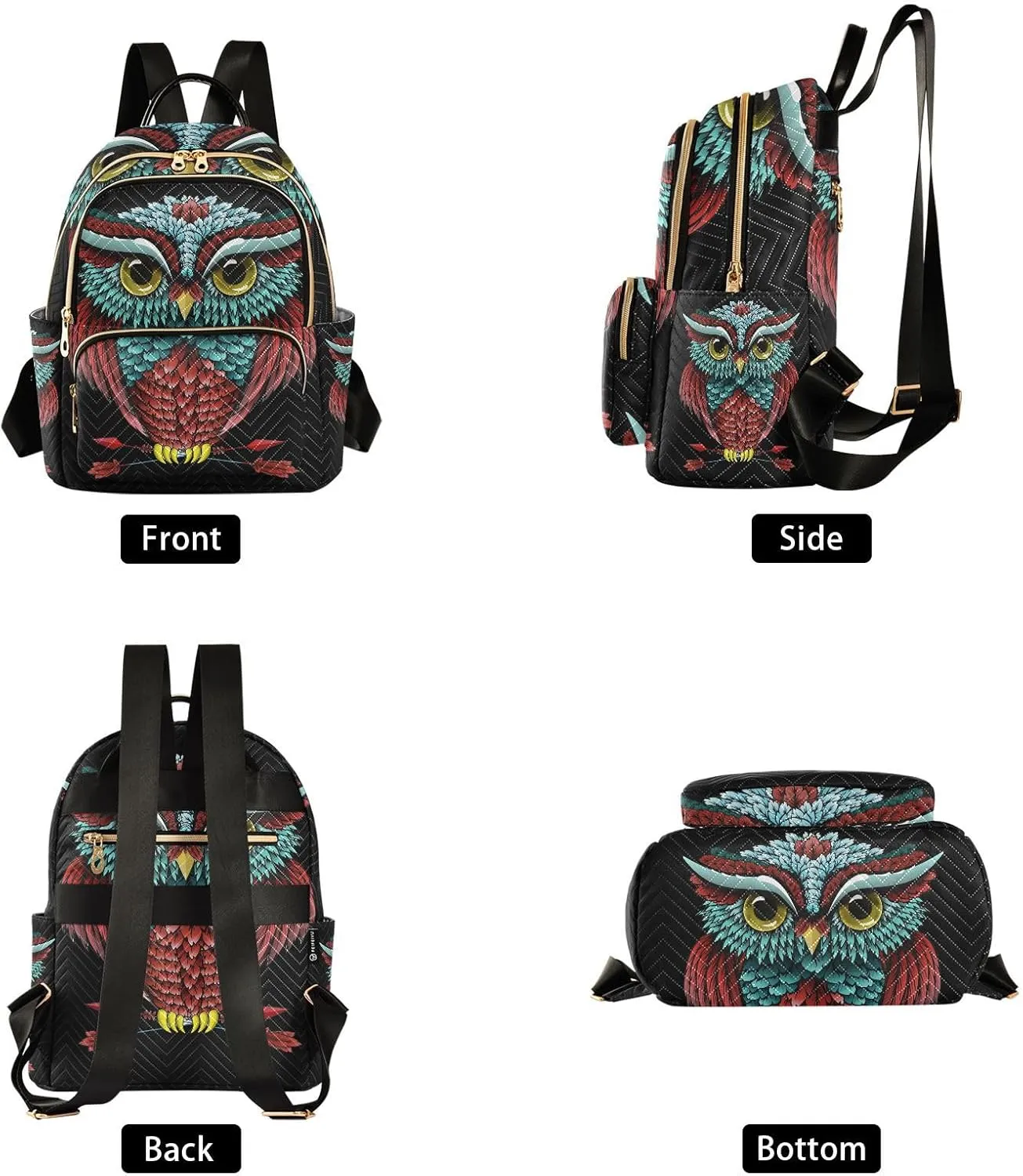 ALAZA Boho Owl Print Bohemian Mini Backpack Purse for Women Travel Bag Fashion Daypack Back Pack Shoulder Bag
