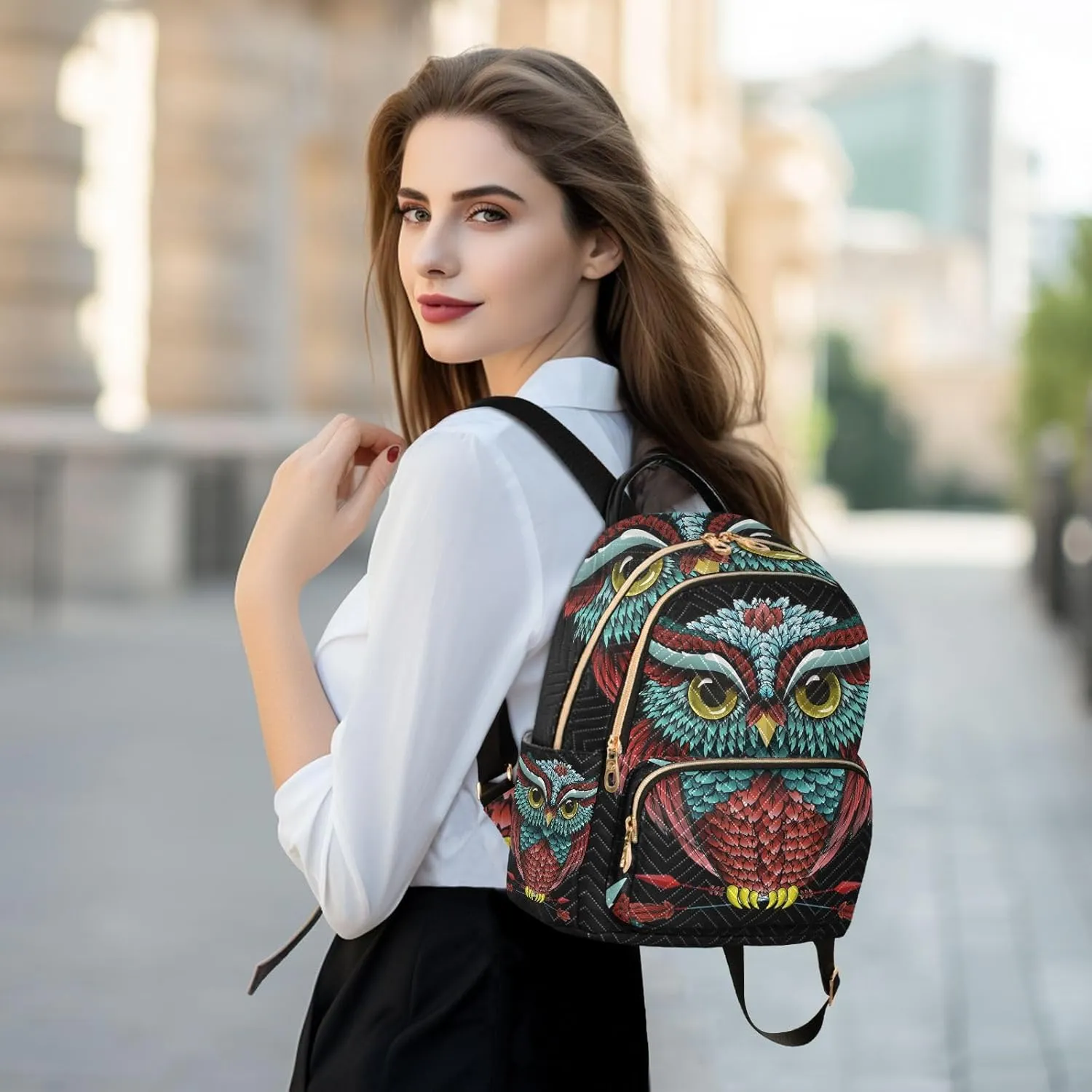ALAZA Boho Owl Print Bohemian Mini Backpack Purse for Women Travel Bag Fashion Daypack Back Pack Shoulder Bag