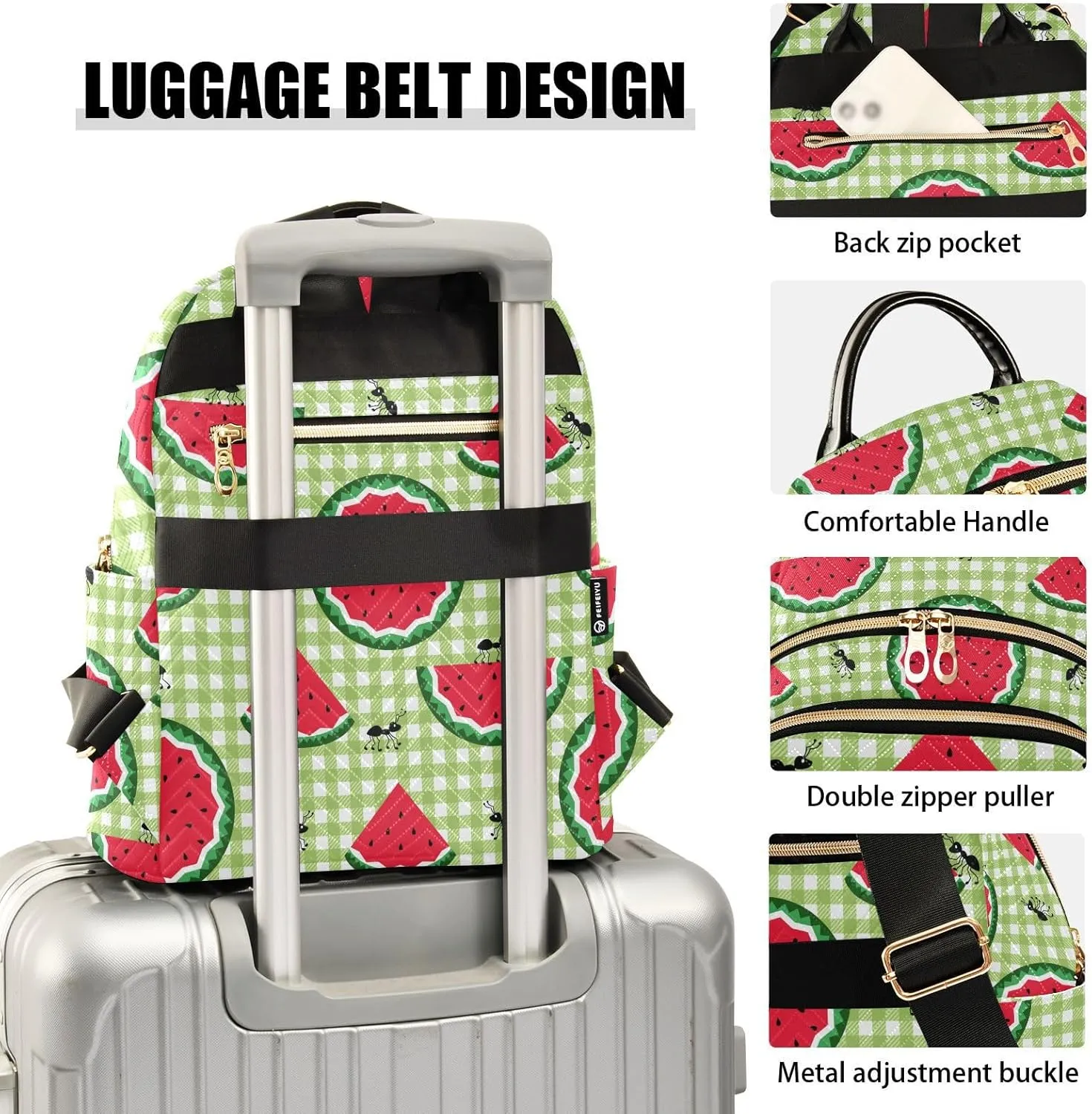 ALAZA Cute Ants and Slices Of Juicy Watermelon Women Backpack Purse Shoulder Bag