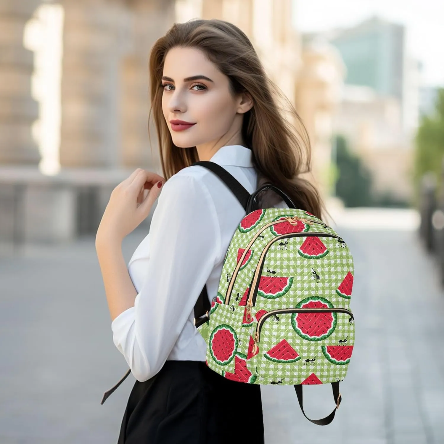 ALAZA Cute Ants and Slices Of Juicy Watermelon Women Backpack Purse Shoulder Bag