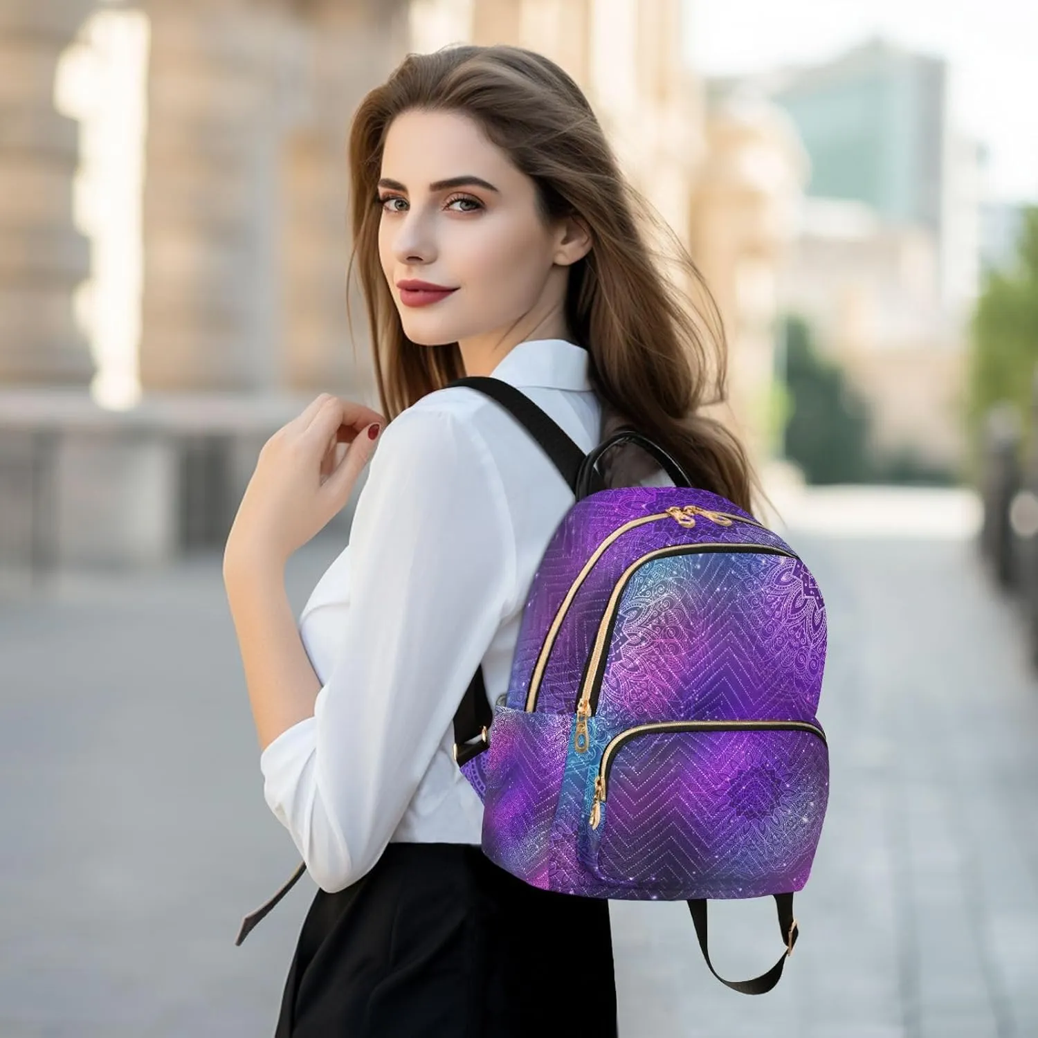 ALAZA Galaxy Watercolor Mandala Pattern Small Backpack Purse for Women Travel Bag Fashion Daypack Back Pack Shoulder Bag