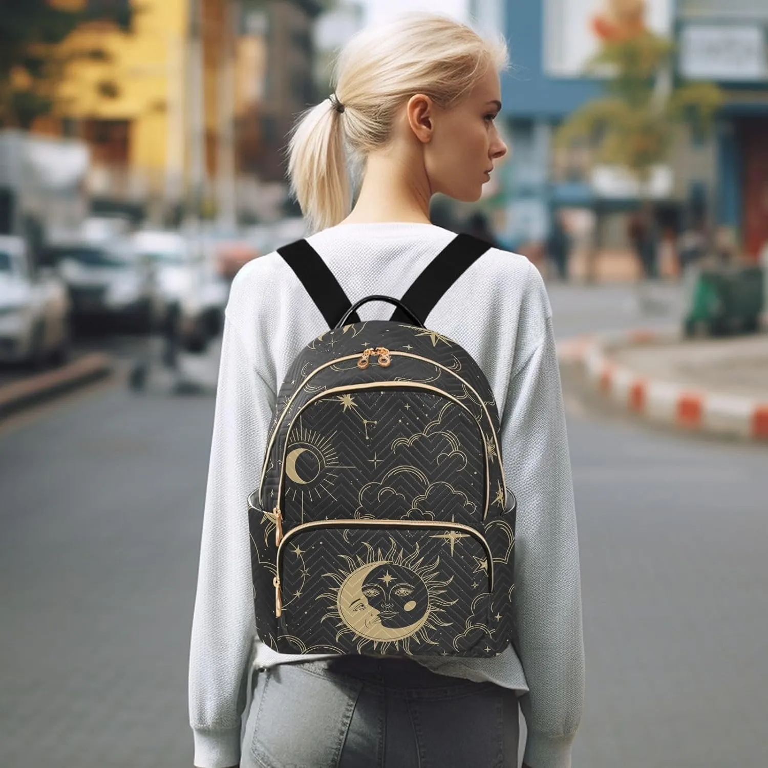 ALAZA Sun Moon Stars Constellations Witchery Small Backpack Purse for Women Travel Bag Fashion Daypack Back Pack Shoulder Bag