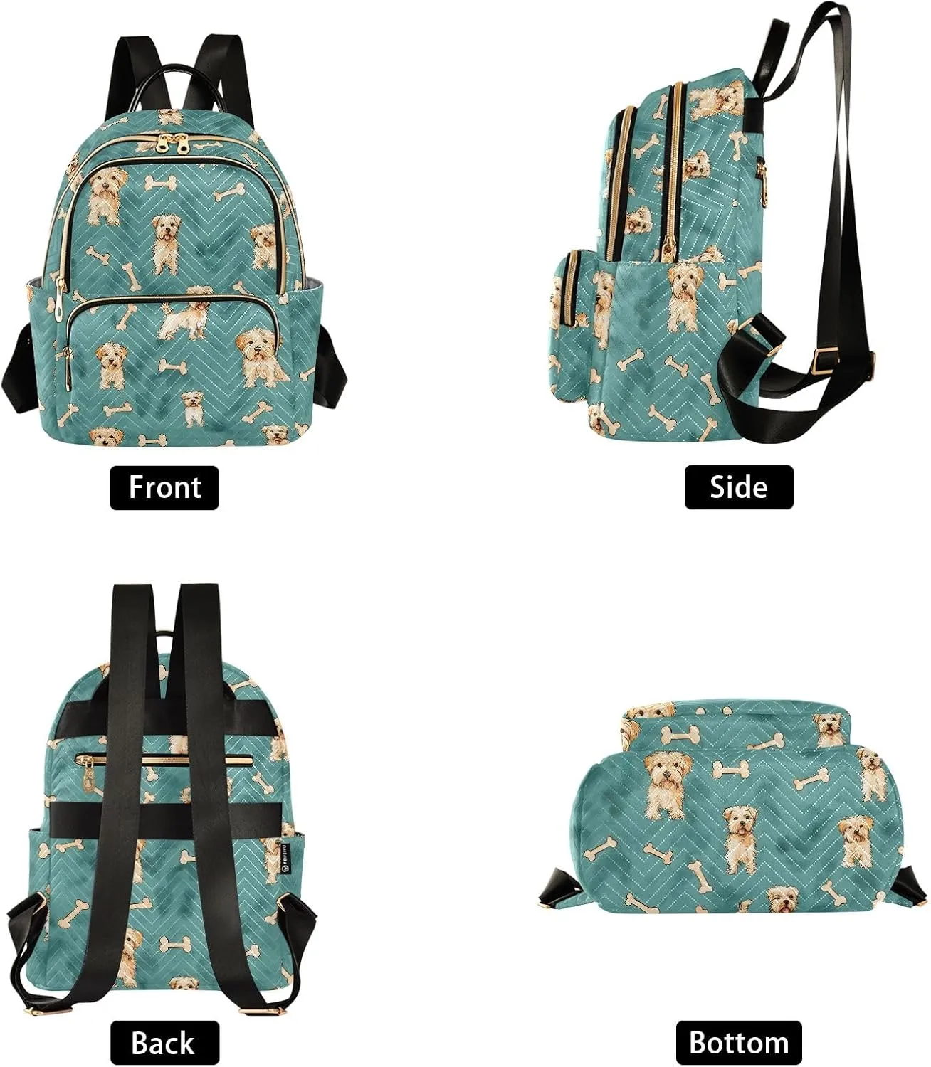 ALAZA Travel Backpack Purse for Women Fashion Anti-theft Work Casual Dog Bones Green Daypack Shoulder Bag Medium Size