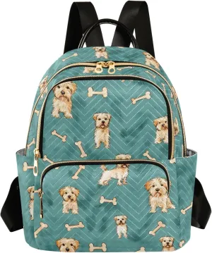 ALAZA Travel Backpack Purse for Women Fashion Anti-theft Work Casual Dog Bones Green Daypack Shoulder Bag Medium Size