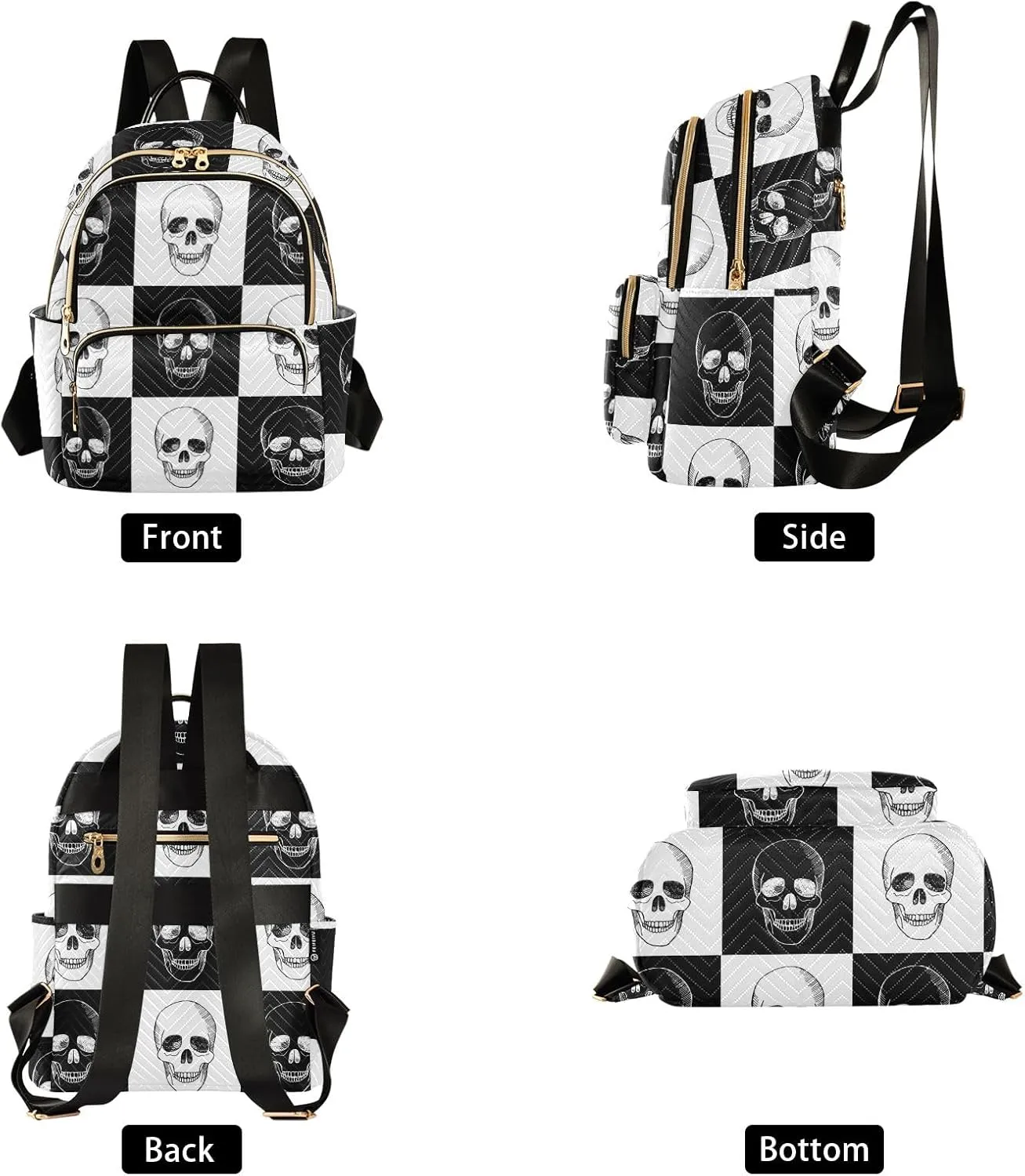 ALAZA Travel Backpack Purse for Women Fashion Anti-theft Work Casual Gothic Skull Black and White Daypack Shoulder Bag Medium Size