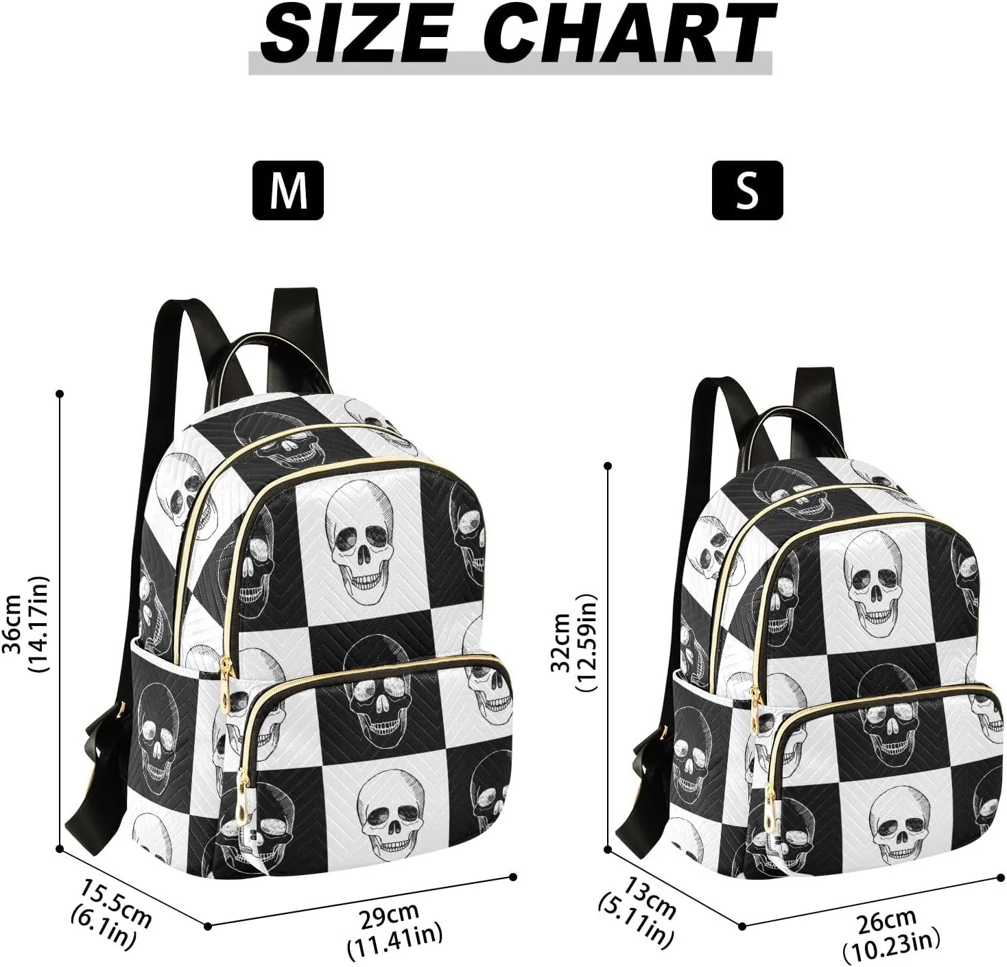 ALAZA Travel Backpack Purse for Women Fashion Anti-theft Work Casual Gothic Skull Black and White Daypack Shoulder Bag Medium Size