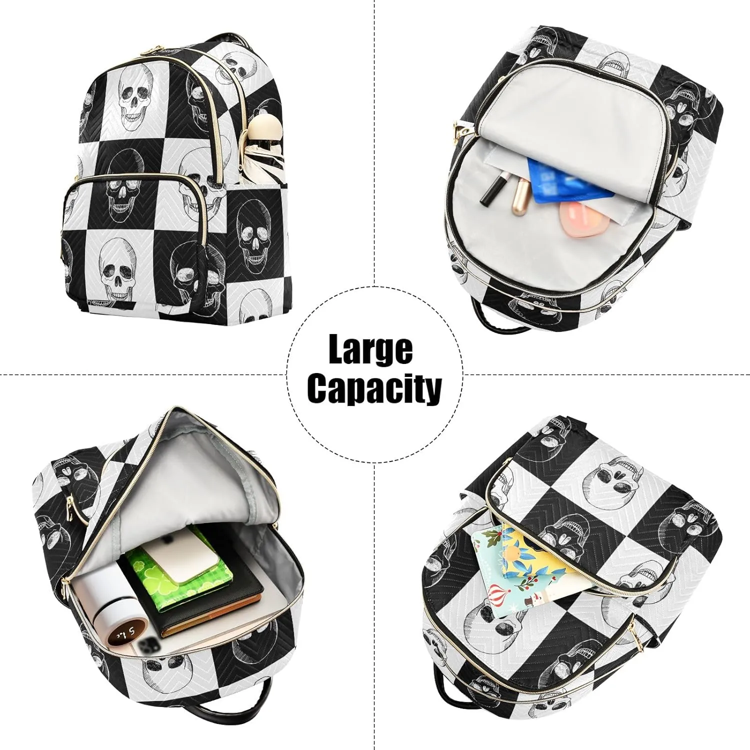 ALAZA Travel Backpack Purse for Women Fashion Anti-theft Work Casual Gothic Skull Black and White Daypack Shoulder Bag Medium Size