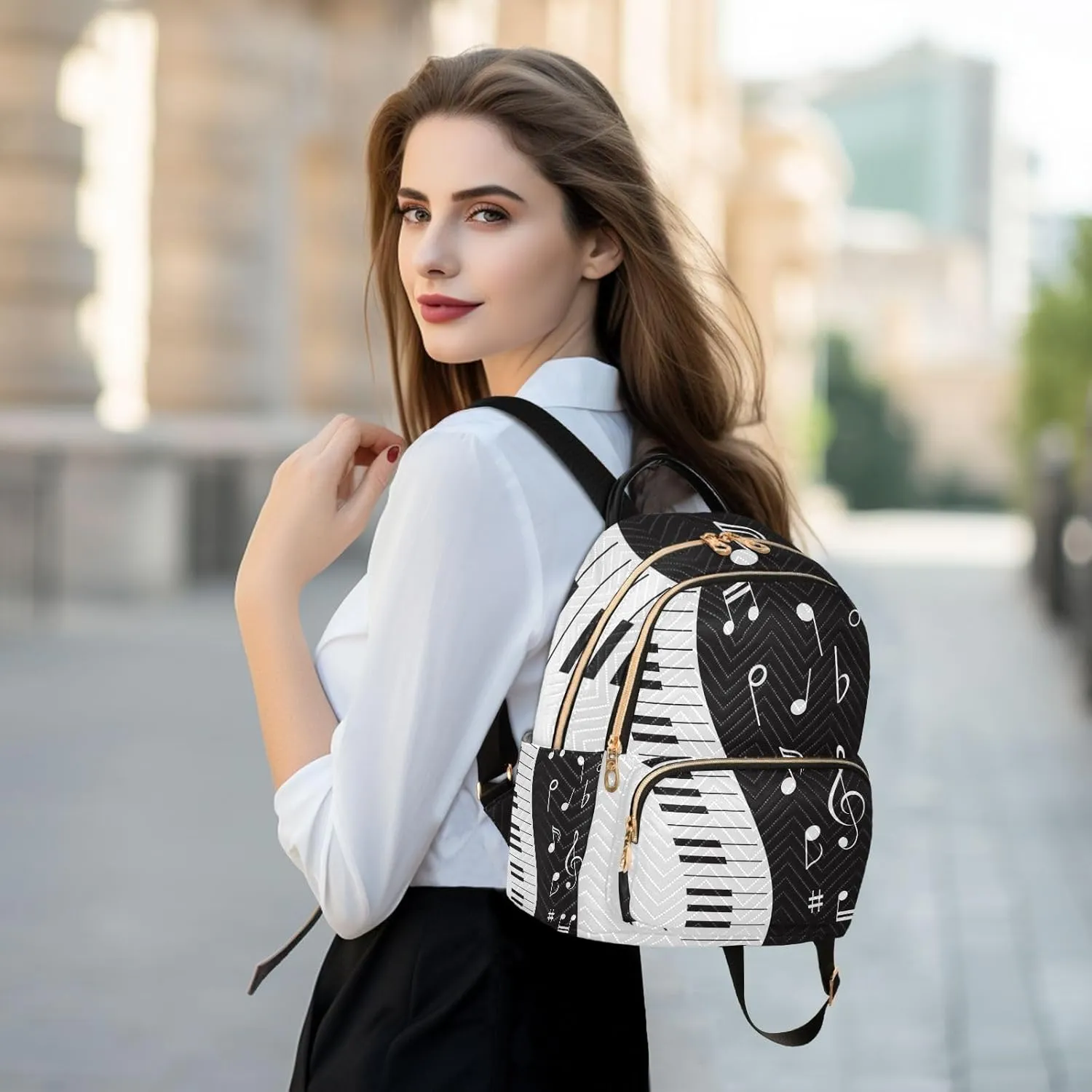 ALAZA Travel Backpack Purse for Women Fashion Anti-theft Work Casual Music Note Piano Daypack Shoulder Bag Medium Size