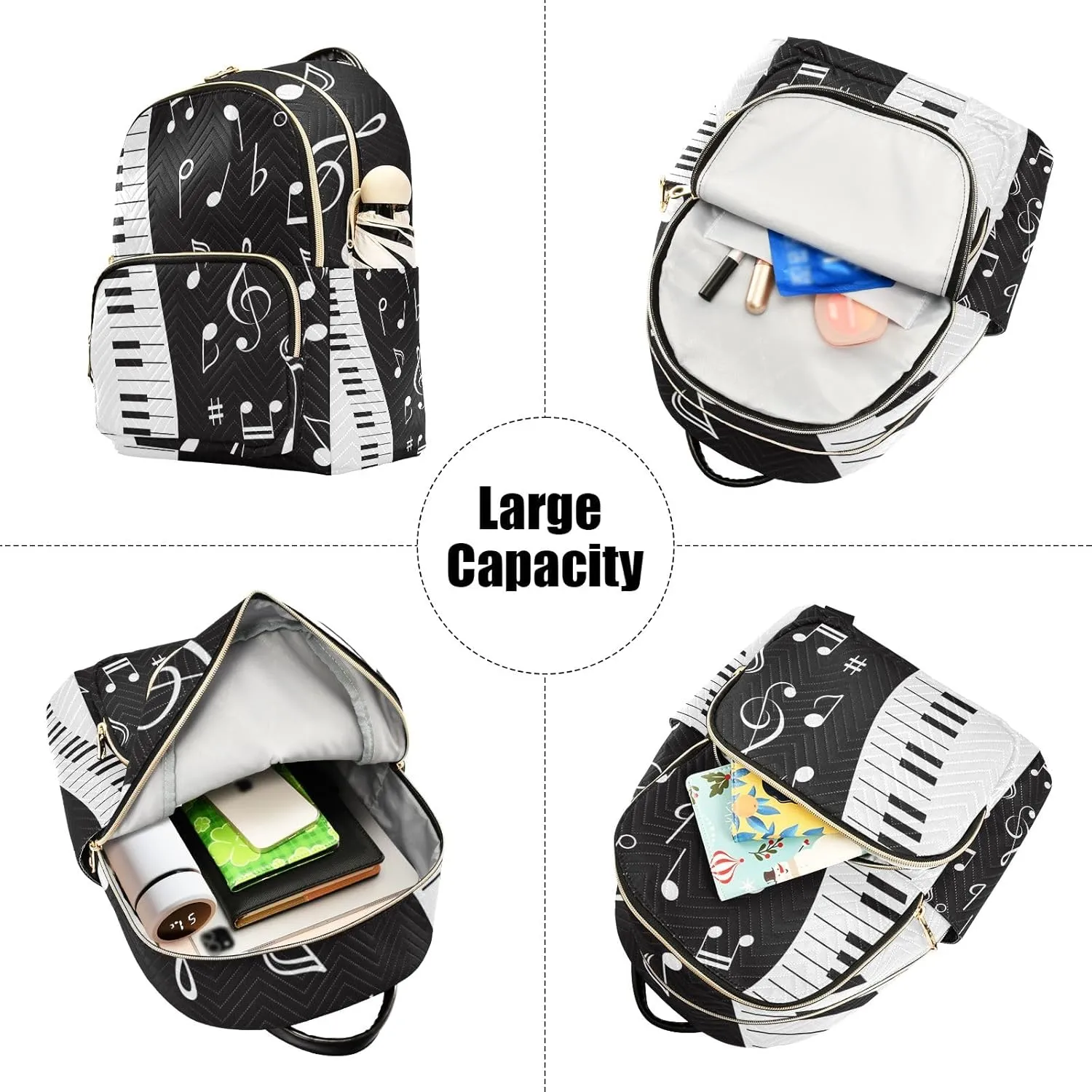 ALAZA Travel Backpack Purse for Women Fashion Anti-theft Work Casual Music Note Piano Daypack Shoulder Bag Medium Size