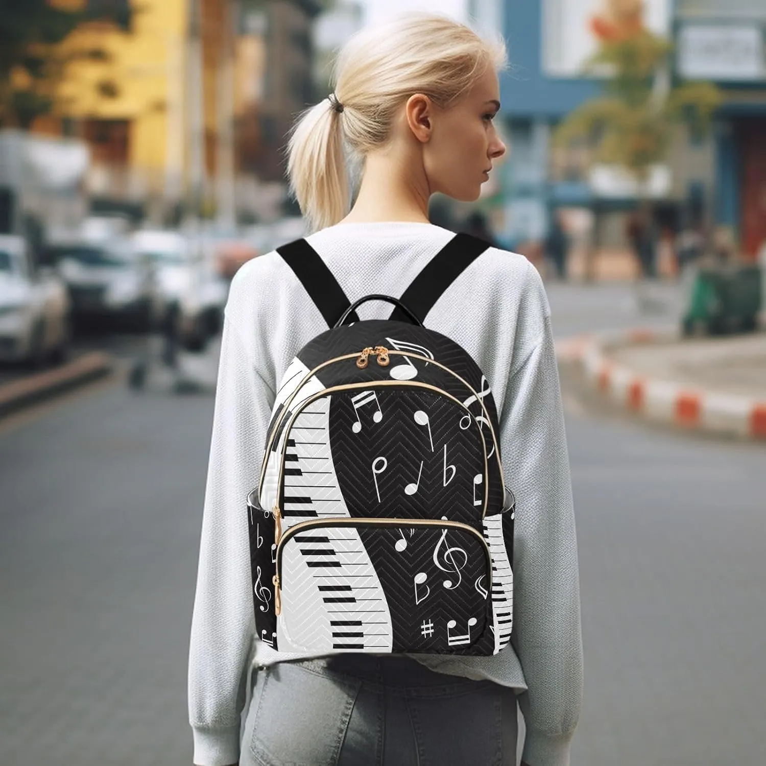 ALAZA Travel Backpack Purse for Women Fashion Anti-theft Work Casual Music Note Piano Daypack Shoulder Bag Medium Size