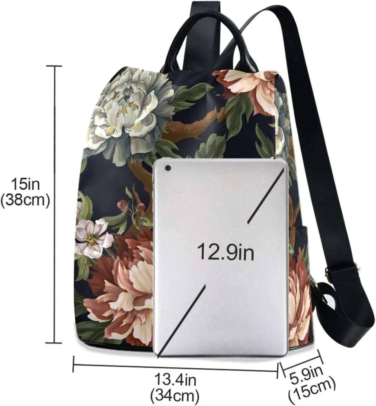 ALAZA Vintage Peonies Roses and Chrysanthemums Backpack Purse for Women Travel Casual Daypack College Bookbag Work Business Ladies Shoulder Bag