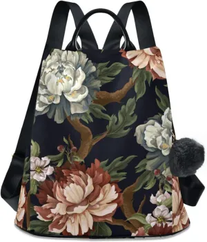 ALAZA Vintage Peonies Roses and Chrysanthemums Backpack Purse for Women Travel Casual Daypack College Bookbag Work Business Ladies Shoulder Bag