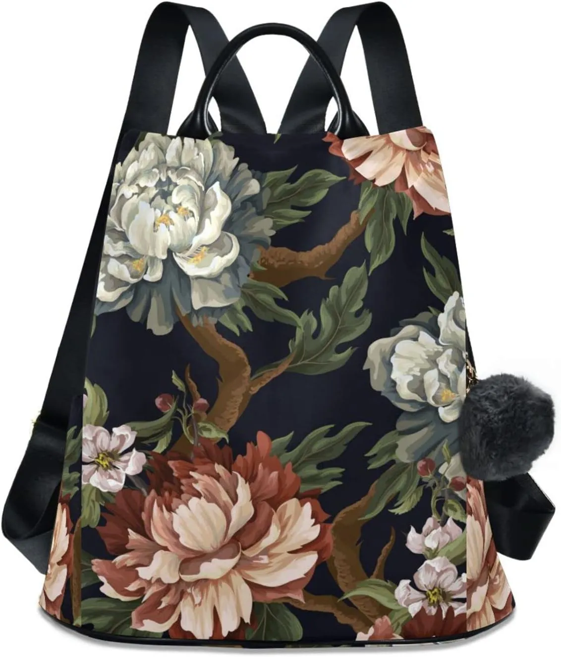 ALAZA Vintage Peonies Roses and Chrysanthemums Backpack Purse for Women Travel Casual Daypack College Bookbag Work Business Ladies Shoulder Bag
