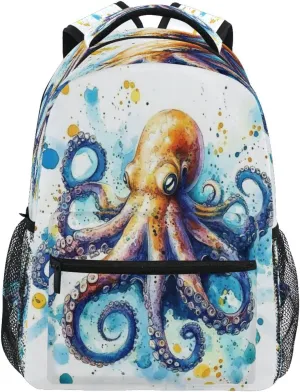 ALAZA Watercolor Octopus Splash Kids School Backpack for Boys Girls Teens Bookbag Travel Daypack Bag 16 inch