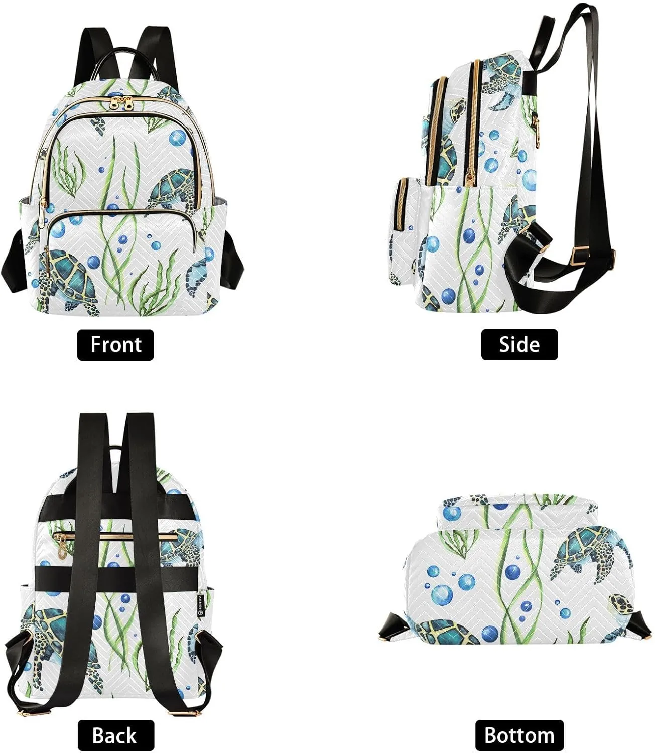 ALAZA Watercolor Sea Turtles and Seaweed and Bubbles Women Backpack Purse Shoulder Bag