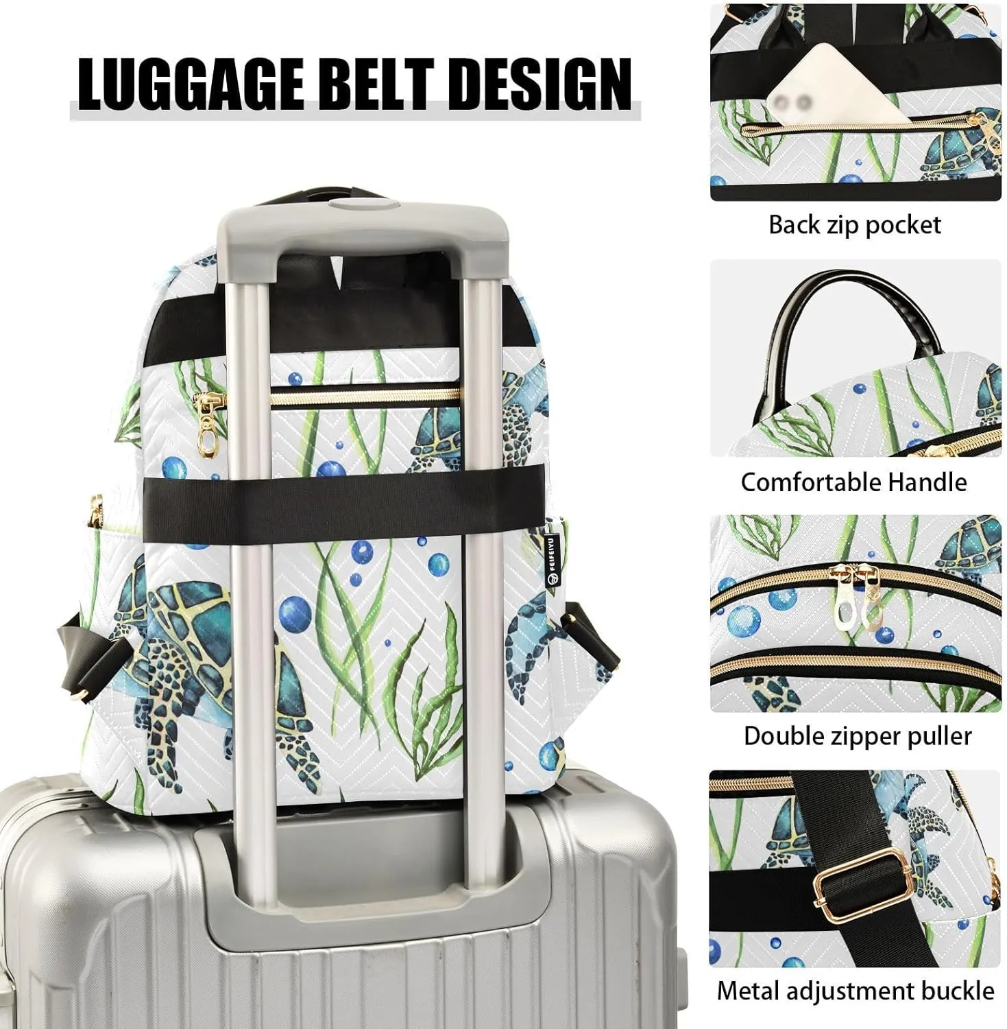 ALAZA Watercolor Sea Turtles and Seaweed and Bubbles Women Backpack Purse Shoulder Bag