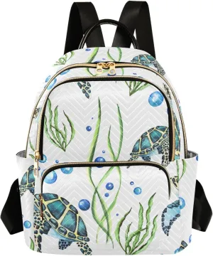 ALAZA Watercolor Sea Turtles and Seaweed and Bubbles Women Backpack Purse Shoulder Bag