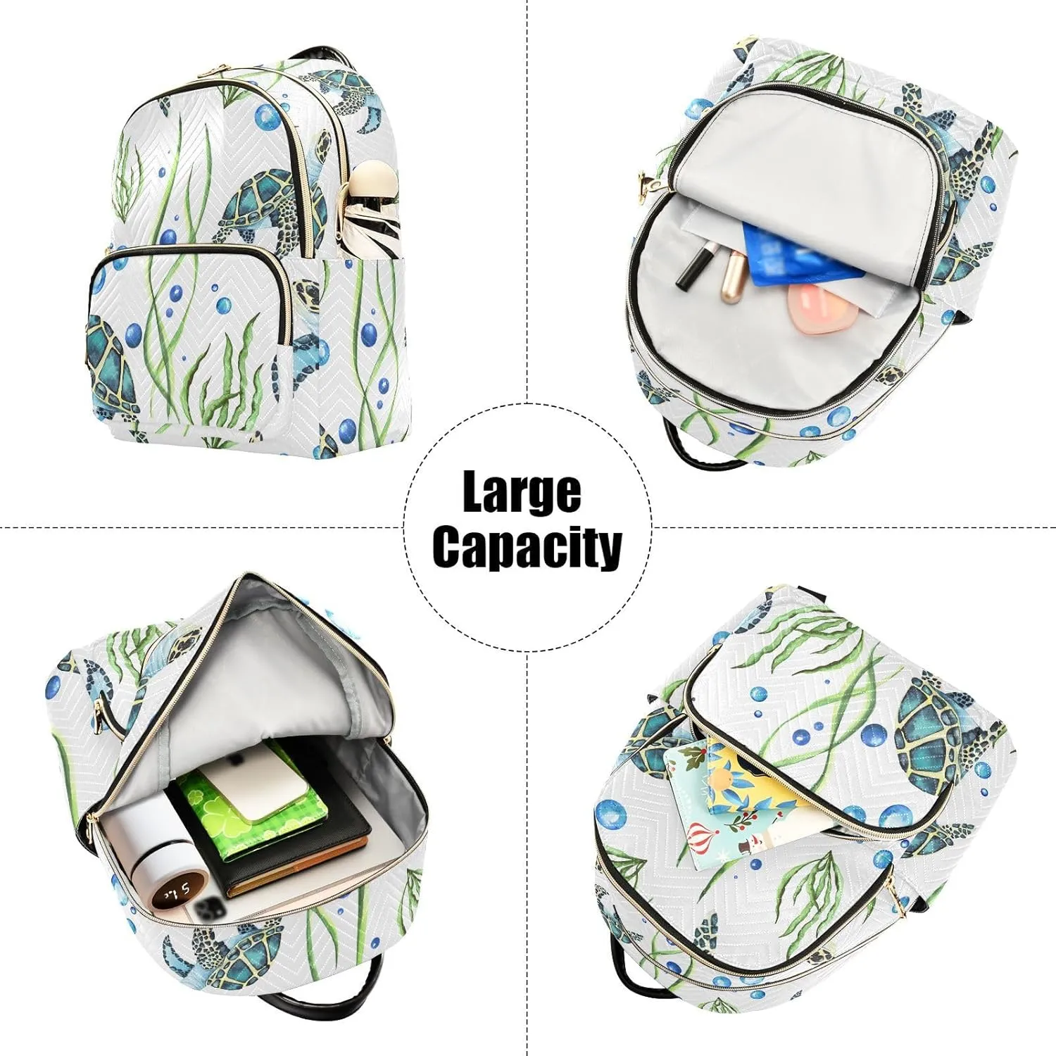 ALAZA Watercolor Sea Turtles and Seaweed and Bubbles Women Backpack Purse Shoulder Bag