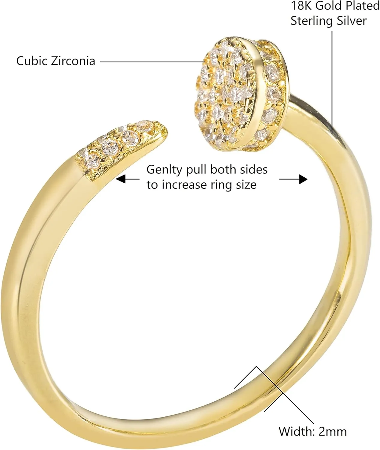 Aloha Jewelry Company 18K Gold Plated Sterling Silver Pave Open Circle Ring Stackable Wedding Band with Cubic Zirconia