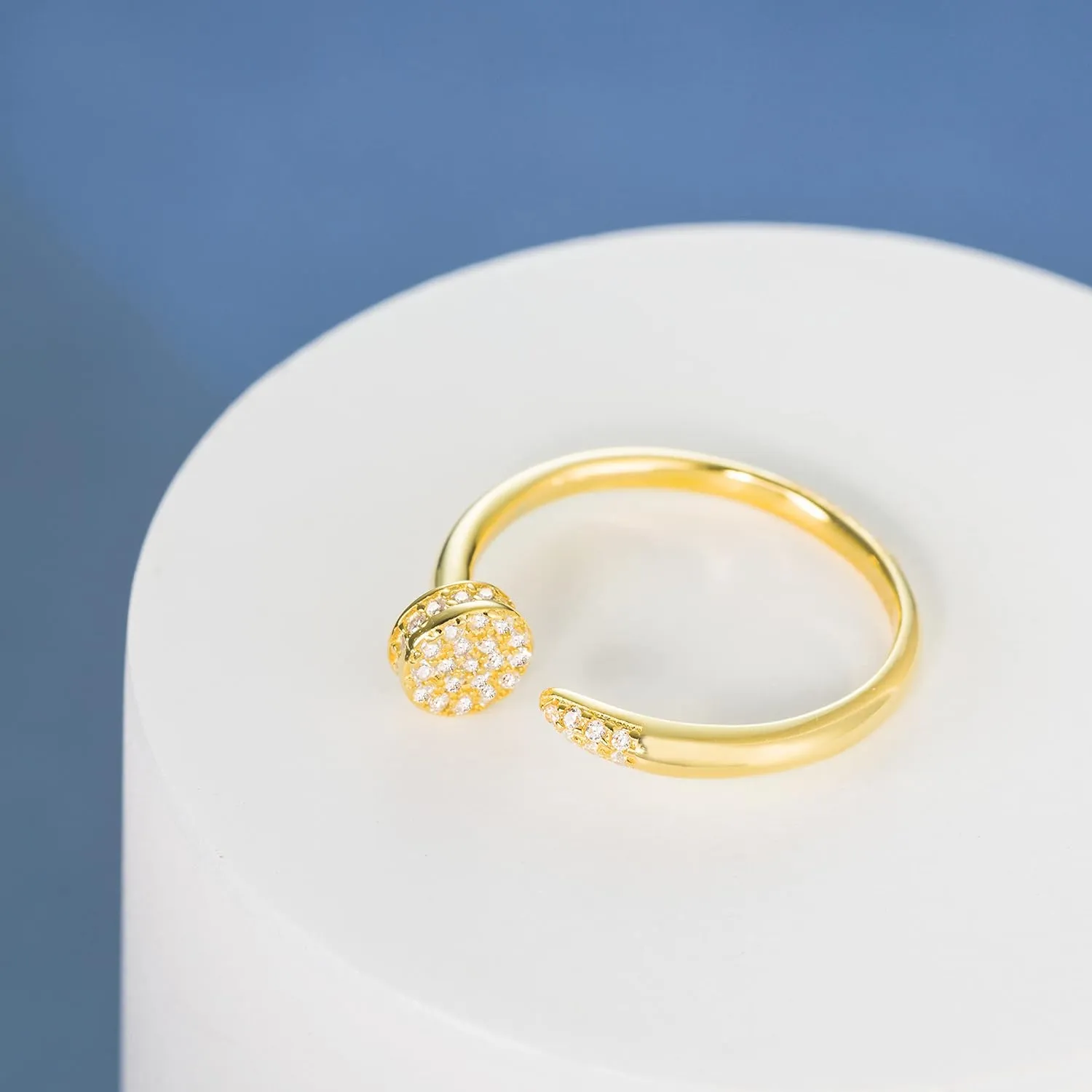 Aloha Jewelry Company 18K Gold Plated Sterling Silver Pave Open Circle Ring Stackable Wedding Band with Cubic Zirconia