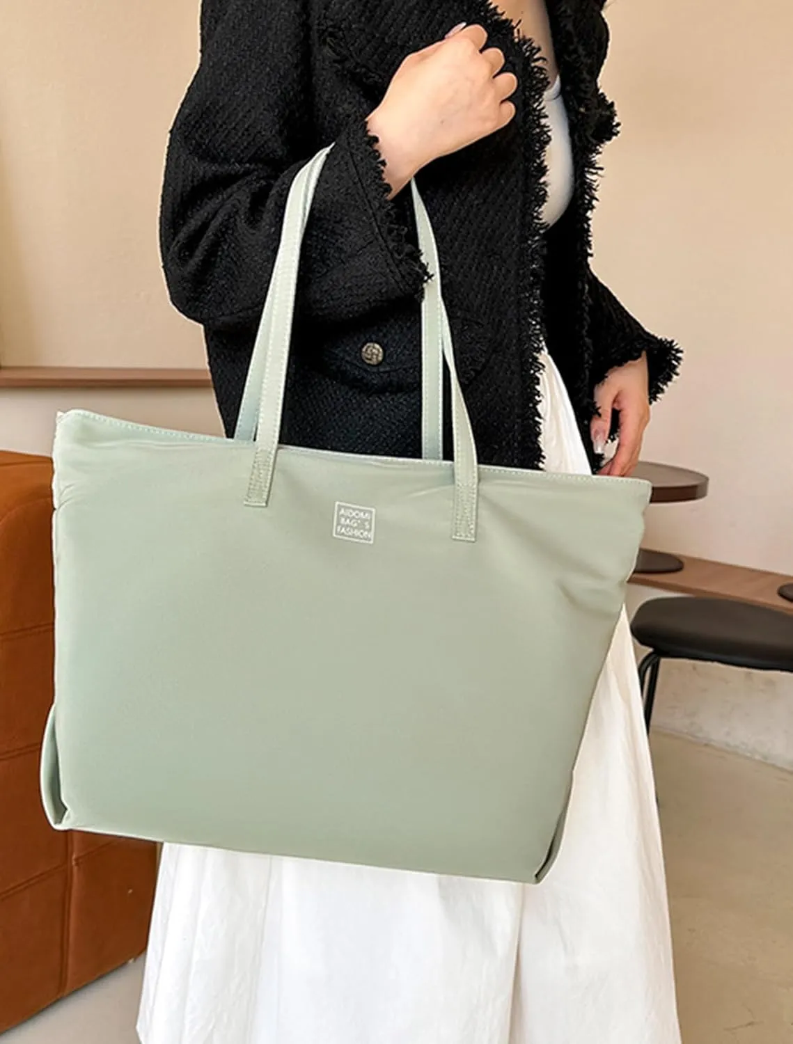ALUWU Nylon Tote Bag for Women Waterproof Shoulder Handbag with Zipper