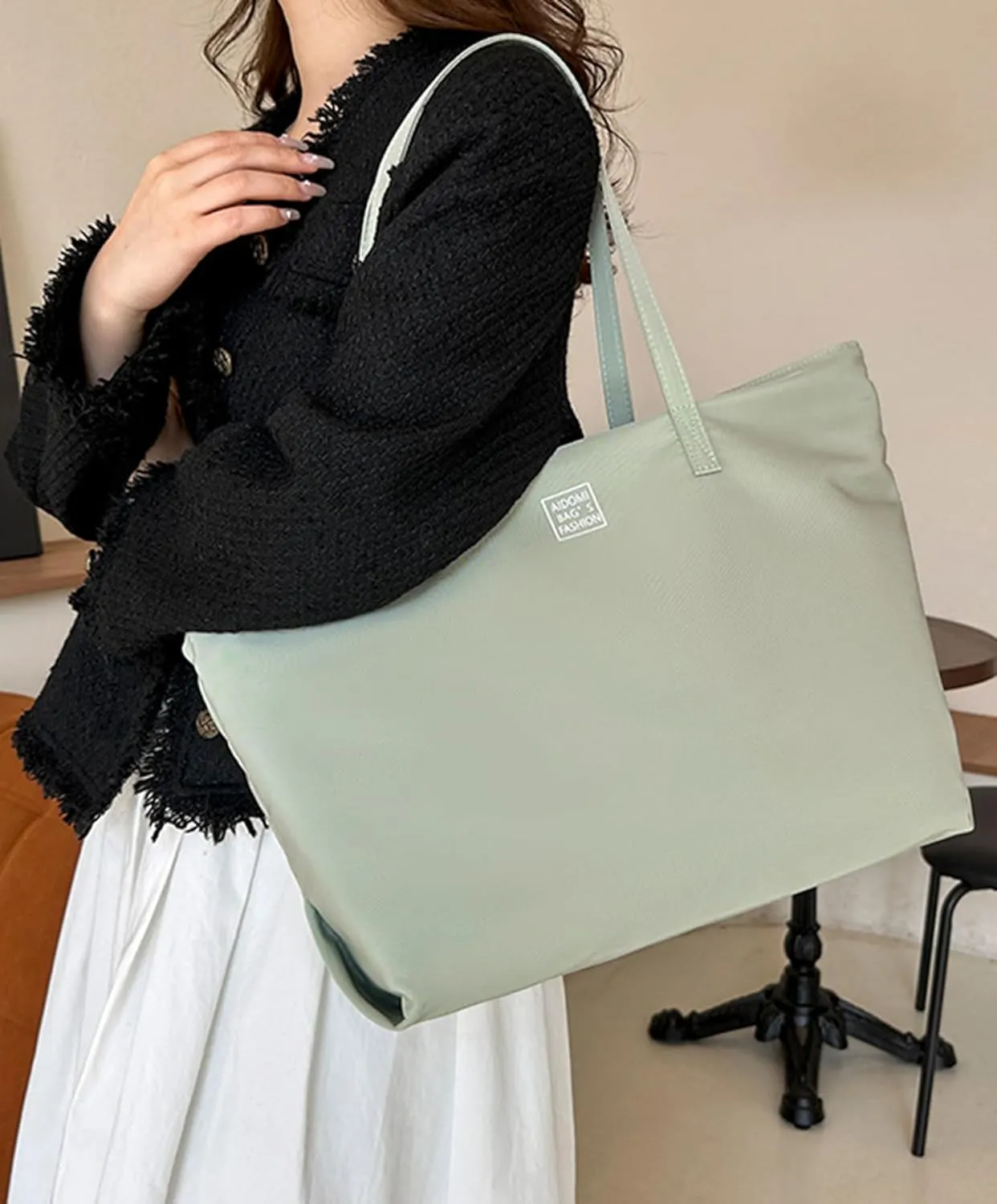 ALUWU Nylon Tote Bag for Women Waterproof Shoulder Handbag with Zipper