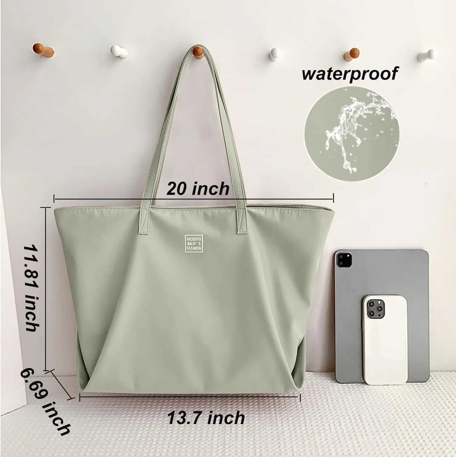 ALUWU Nylon Tote Bag for Women Waterproof Shoulder Handbag with Zipper