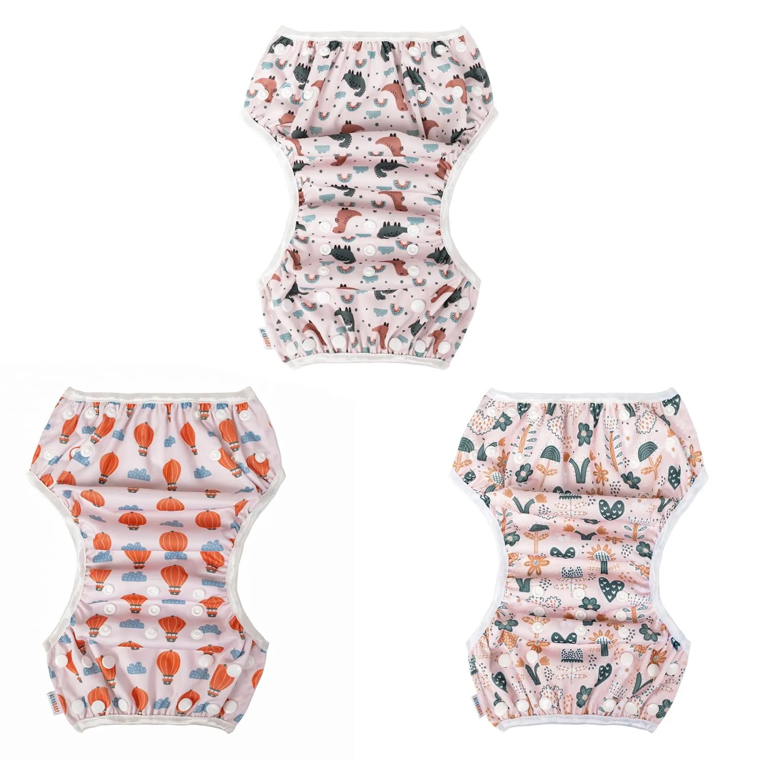 ALVABABY 3 Pack Large Swim Diapers Baby/Toddler/Infant Snap Adjustable Reusable Swimming Diaper Baby for Boy and Girl 3ZSWY38