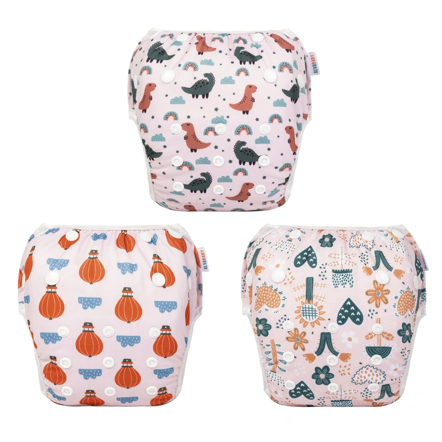 ALVABABY 3 Pack Large Swim Diapers Baby/Toddler/Infant Snap Adjustable Reusable Swimming Diaper Baby for Boy and Girl 3ZSWY38
