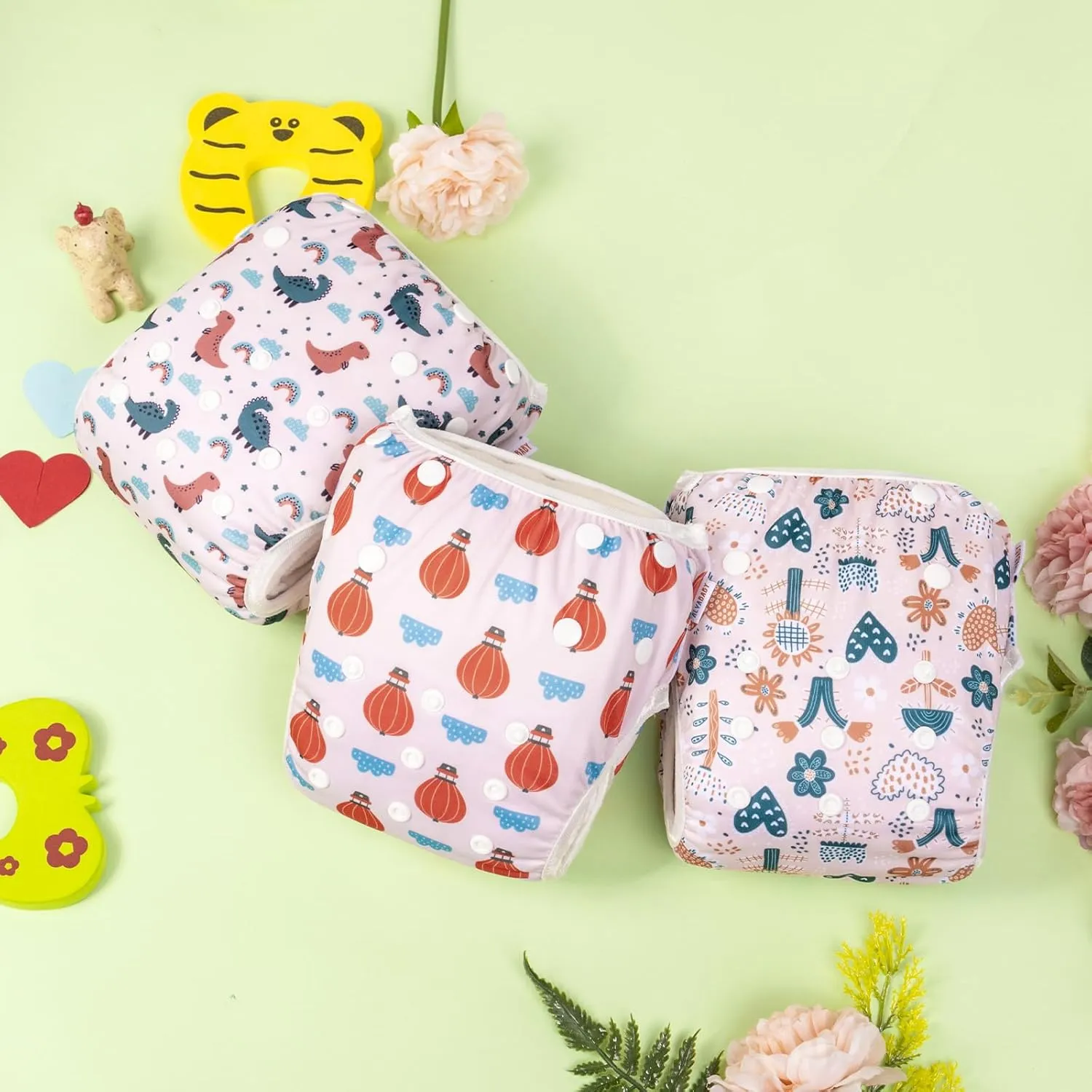 ALVABABY 3 Pack Large Swim Diapers Baby/Toddler/Infant Snap Adjustable Reusable Swimming Diaper Baby for Boy and Girl 3ZSWY38