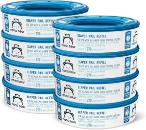 Amazon Brand - Mama Bear Diaper Pail Refills for Genie Pails, Unscented, 2160 Count (8 Packs of 270)