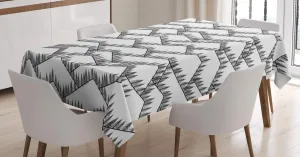 Ambesonne Landscape Tablecloth, Image of Triangular Shaped Mountain Ranges with Spruce Trees on Top, Rectangular Table Cover for Dining Room Kitchen Decor, 60" X 84", White and Charcoal Grey