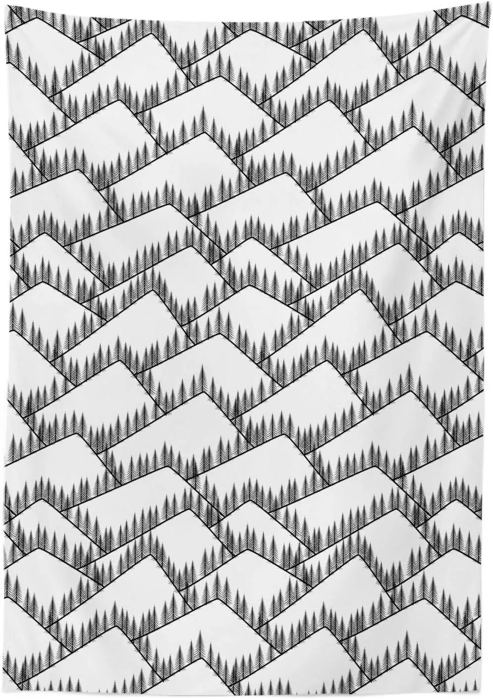 Ambesonne Landscape Tablecloth, Image of Triangular Shaped Mountain Ranges with Spruce Trees on Top, Rectangular Table Cover for Dining Room Kitchen Decor, 60" X 84", White and Charcoal Grey