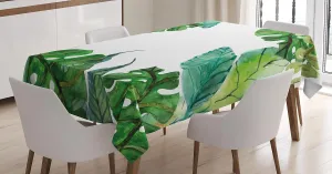 Ambesonne Leaf Tablecloth, Watercolor Print Garden Botanical Herbal Forest Leaves Image, Dining Room Kitchen Rectangular Table Cover, 52" X 70", Apple Green