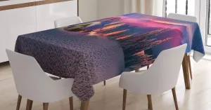 Ambesonne Milky Way Tablecloth, Wild Alpine Scene with Cabin in The Woods Winter with Starry Skyline Illustration, Dining Room Kitchen Rectangular Table Cover, 60" X 84", Multicolor