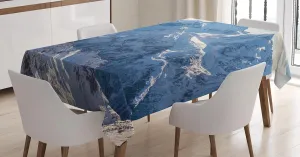 Ambesonne Mountain Tablecloth, Snowy Mountain Scene Under The Sky Winter Wilderness Untrodden Nature Print, Dining Room Kitchen Rectangular Table Cover, 52" X 70", White and Blue