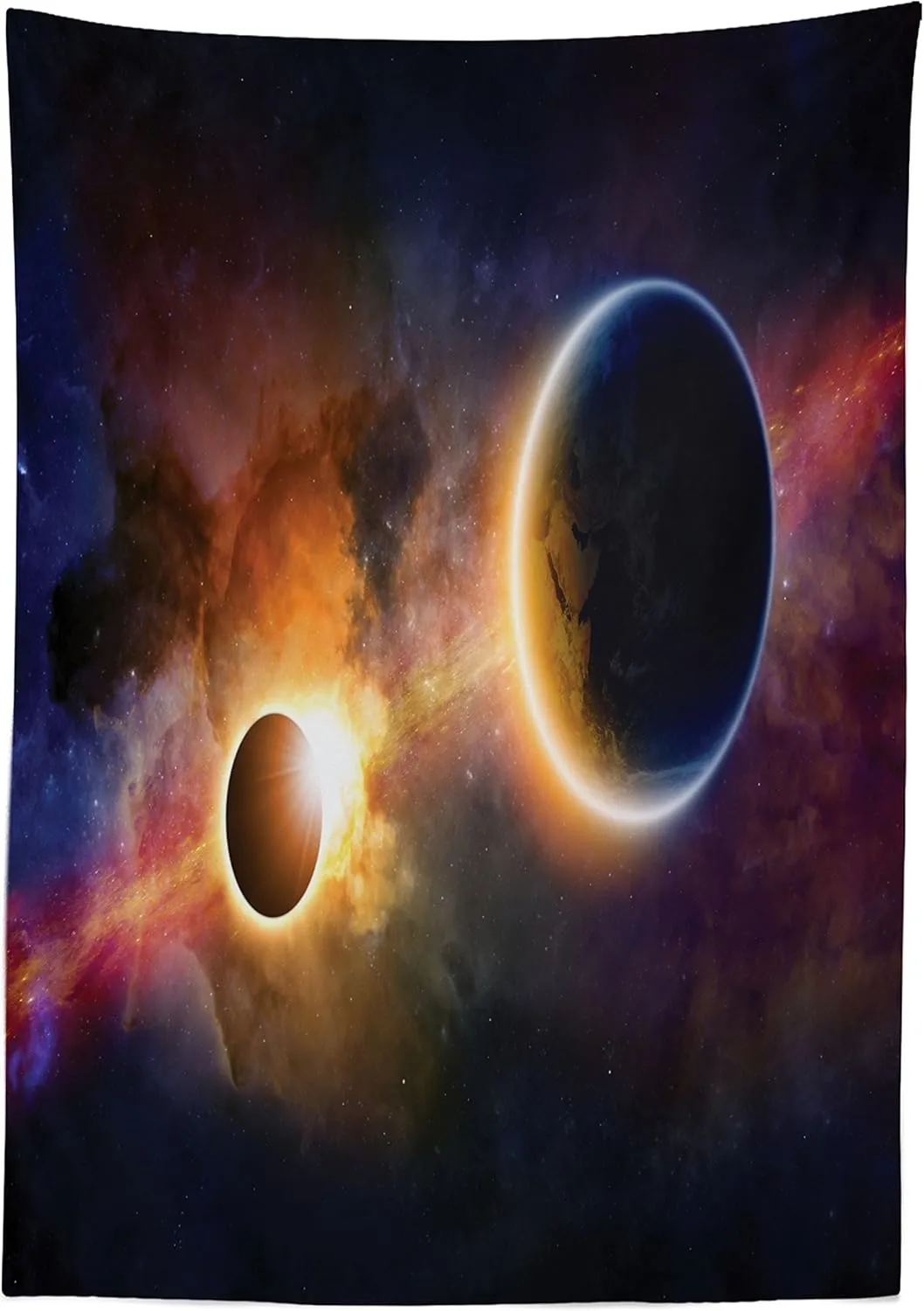 Ambesonne Outer Space Tablecloth, Planet in Milky Way Dark Nebula Gas Cloud Celestial Solar Eclipse Galaxy Theme, Rectangular Table Cover for Dining Room Kitchen Decor, 60" X 90", Purple Blue
