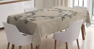Ambesonne Taupe Tablecloth, Happy Valentine's Day Hand Writing Laurel Leaves Forming a Heart Victorian, Rectangular Table Cover for Dining Room Kitchen Decor, 60" X 90", Taupe Tan