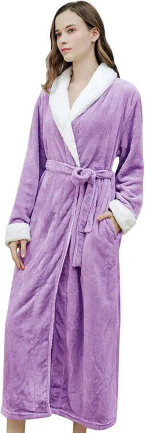 AMDBEL Comfy Robes for Women Soft Plus Size,Women Plush Fleece Robe Soft Lace Up Bathrobe Lady Cozy Spa Long Robe Sleepwear