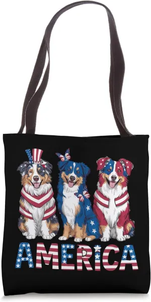 American 4th of July Dog Australian Shepherd Tote Bag