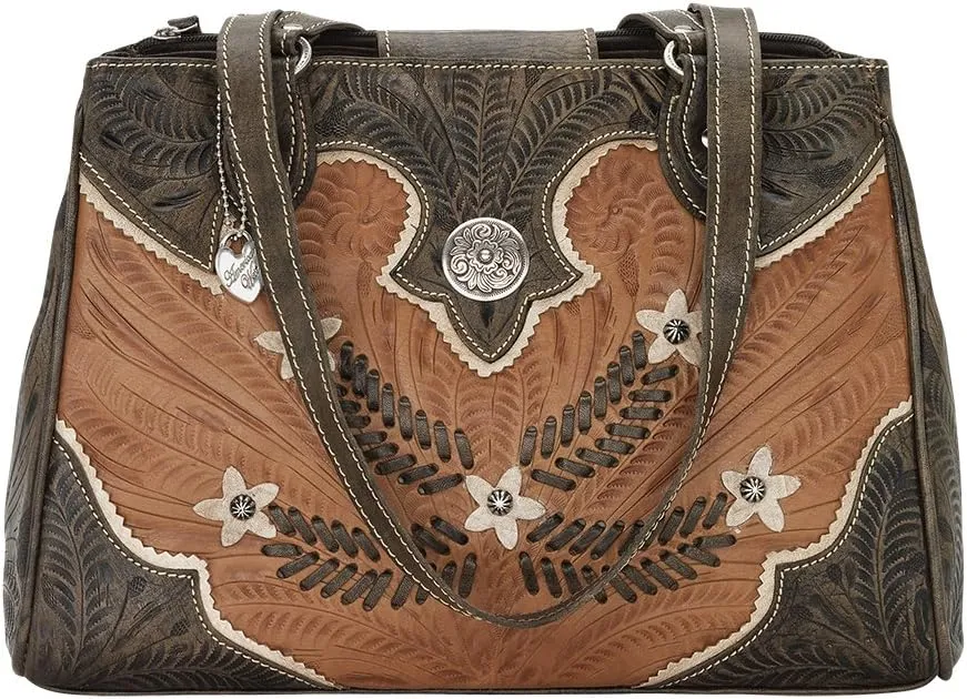 American West Desert Wildflower Multi-Compartment Organizer Tote for Women - 100% Genuine Leather
