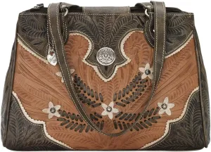 American West Desert Wildflower Multi-Compartment Organizer Tote for Women - 100% Genuine Leather