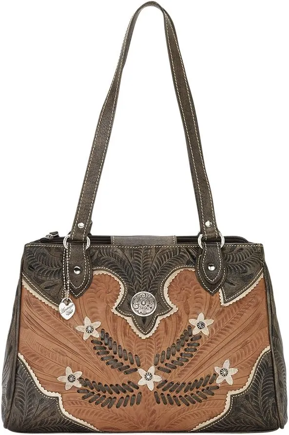 American West Desert Wildflower Multi-Compartment Organizer Tote for Women - 100% Genuine Leather