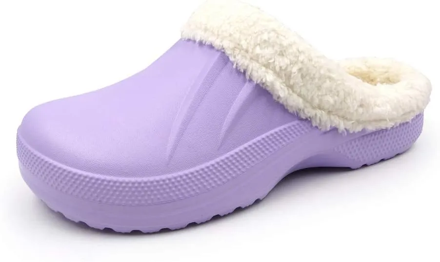 Amoji Fur Lined Clogs Fleece Garden Slippers House Home Winter Clogs Shoes