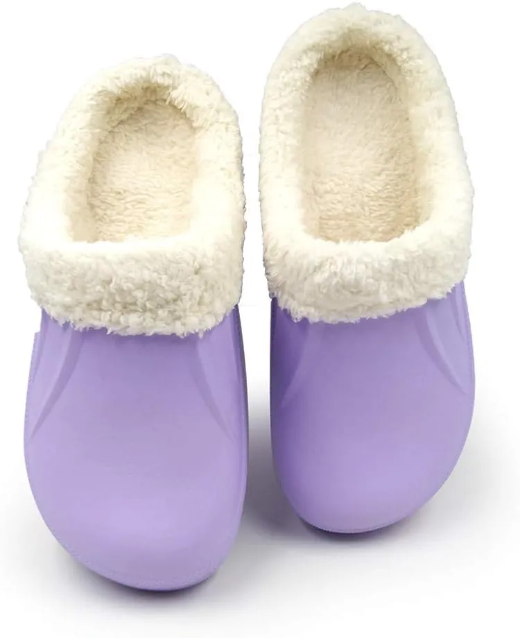 Amoji Fur Lined Clogs Fleece Garden Slippers House Home Winter Clogs Shoes
